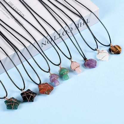 Natural Crystal Stone Mini Stars Heart Mushroom Handmade Pendant
