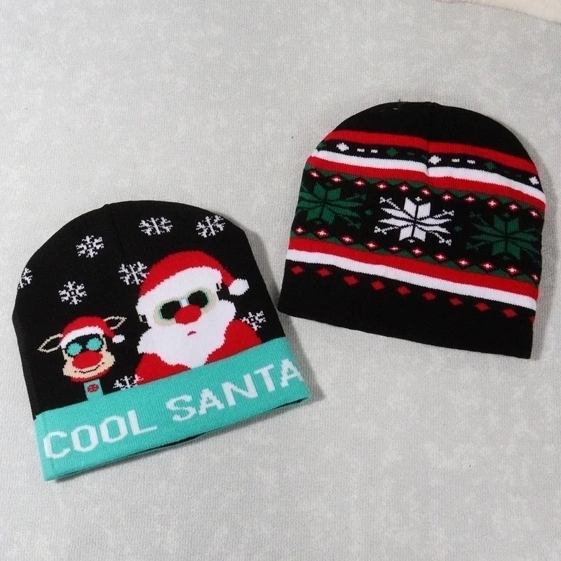 Unisex Cute Vintage Style Christmas Hat Christmas Tree Santa Claus Eaveless Wool Cap