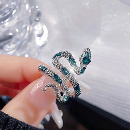 IG Style Snake Copper Plating Inlay Zircon Open Rings