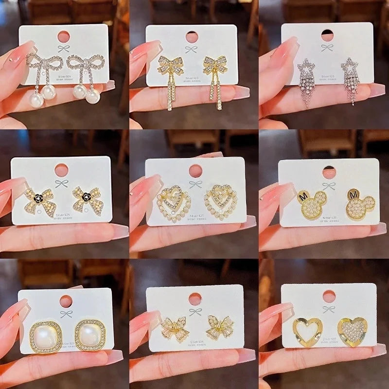 Fashion Star Heart Shape Copper Plating Artificial Pearls Zircon Drop Earrings 1 Pair