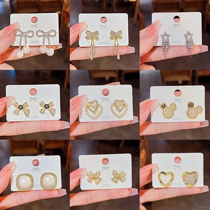 Fashion Star Heart Shape Copper Plating Artificial Pearls Zircon Drop Earrings 1 Pair