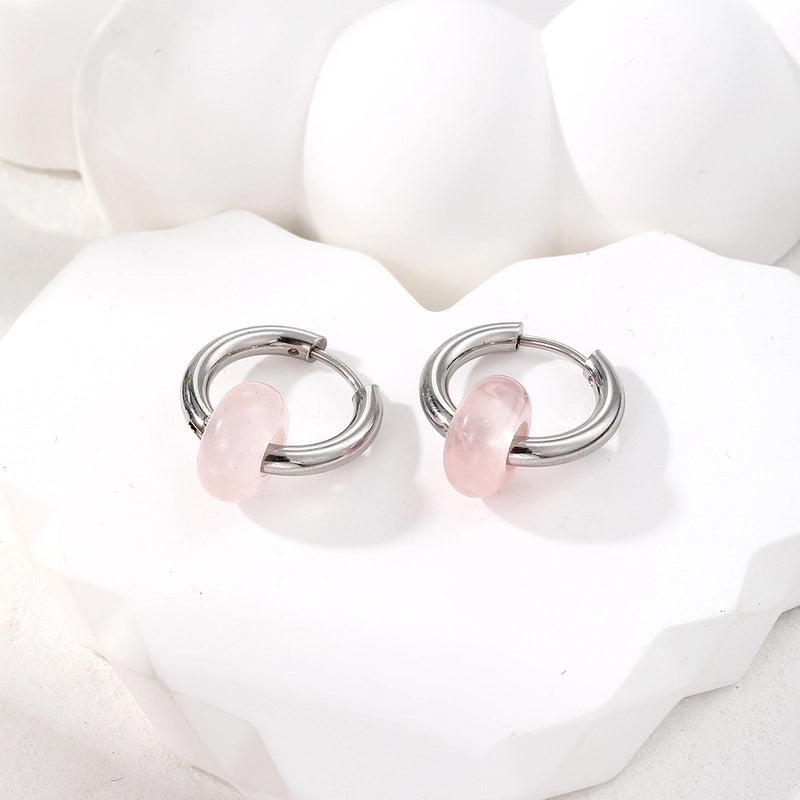 1 Pair Minimalist Geometric 201 Stainless Steel Natural Stone Drop Earrings