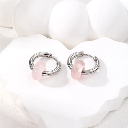 1 Pair Minimalist Geometric 201 Stainless Steel Natural Stone Drop Earrings