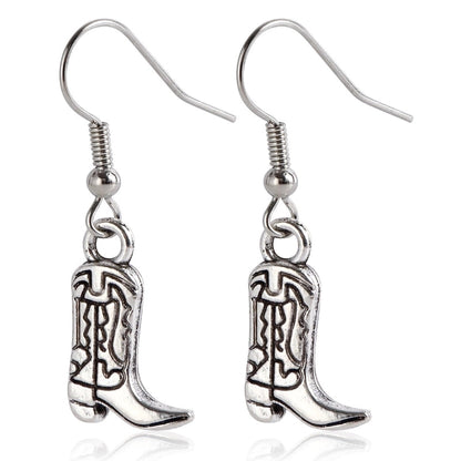 Jewelry Punk Western Denim Style Boots Cow Head Tassel Earrings Vintage Cactus Earrings For Women