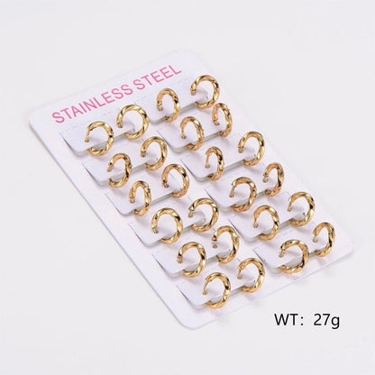 1 Pack Of 12 Pairs Casual Basic Classic Style Twist 304 Stainless Steel Earrings