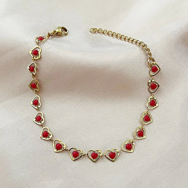 Titanium Steel Minimalist Classic Style Inlay Heart Shape Turquoise Bracelets