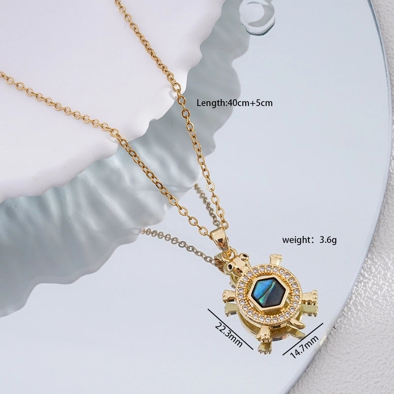 Popular Fashion Simple Copper Plating 18K Gold Colorful Oil Necklace Cute Turtle Pendant Necklace Female Jewelry