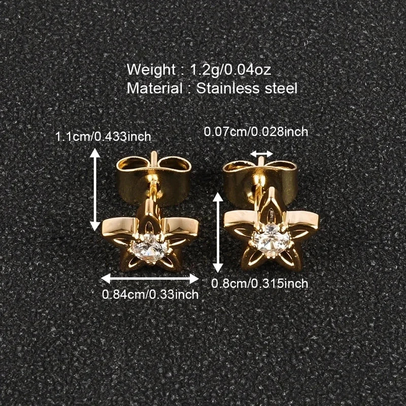 1 Pair Minimalist Classic Style Heart Shape Butterfly Deer Polishing Inlay 304 Stainless Steel Zircon 18K Gold Plated Ear Studs