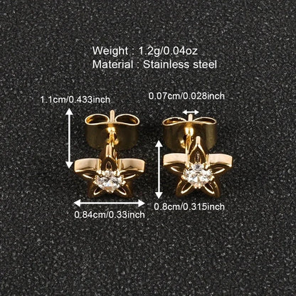 1 Pair Minimalist Classic Style Heart Shape Butterfly Deer Polishing Inlay 304 Stainless Steel Zircon 18K Gold Plated Ear Studs