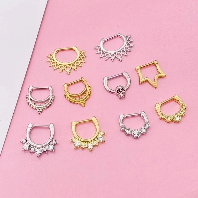 1 Piece Nose Rings & Studs Fashion Crown Skull Stainless Steel Plating Inlay Artificial Gemstones