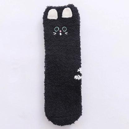 29 Cartoon Straight Embroidered Three-dimensional Animal Coral Fleece Christmas Warm Home Floor Socks Half Velvet Tube Socks