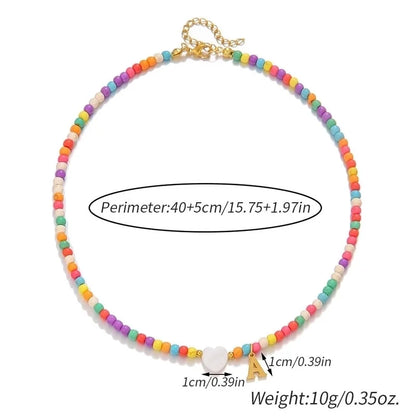 304 Stainless Steel Turquoise Minimalist Classic Style Beaded Handmade Letter Necklace