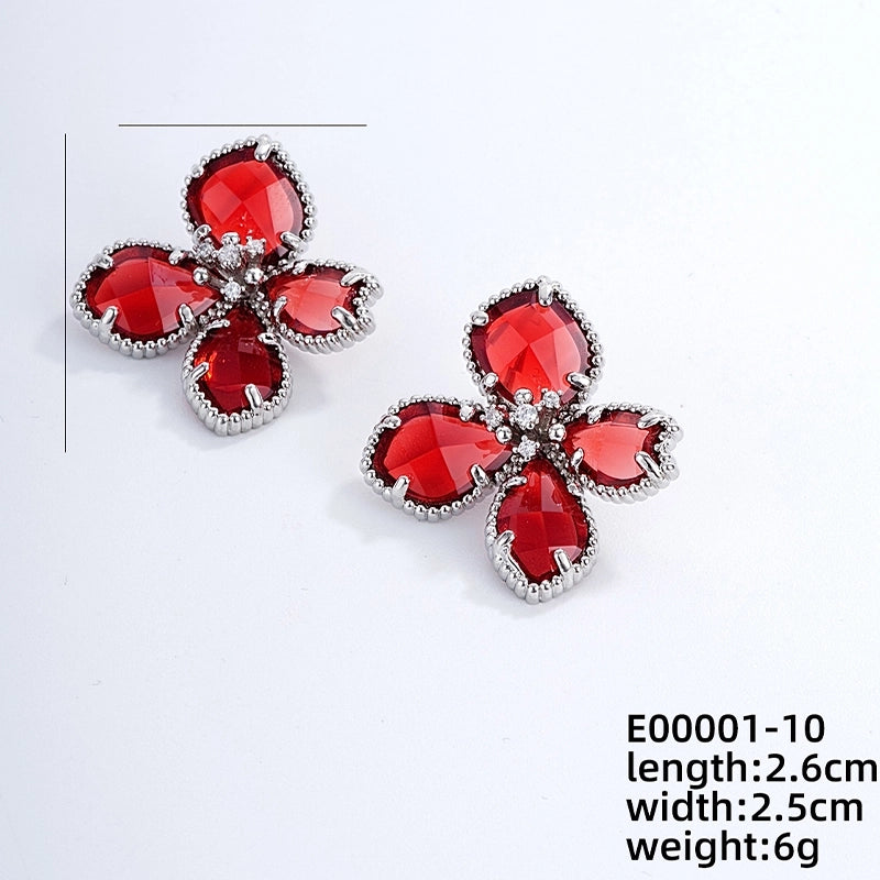1 Pair Nordic Style Sweet Flower Plating Inlay Copper Zircon K Gold Plated Ear Studs