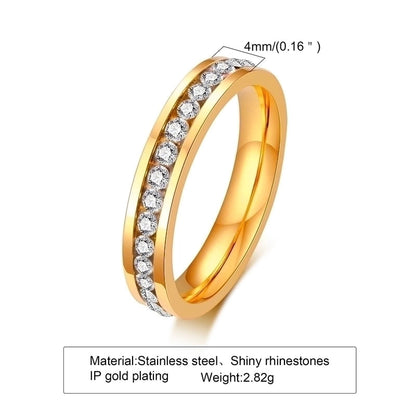 304 Stainless Steel Minimalist Inlay Circle Zircon Rings