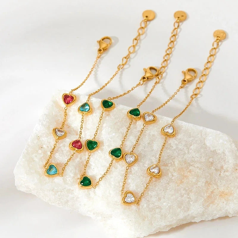 Sweet Heart Shape Stainless Steel Titanium Steel Plating Inlay Zircon Bracelets Necklace