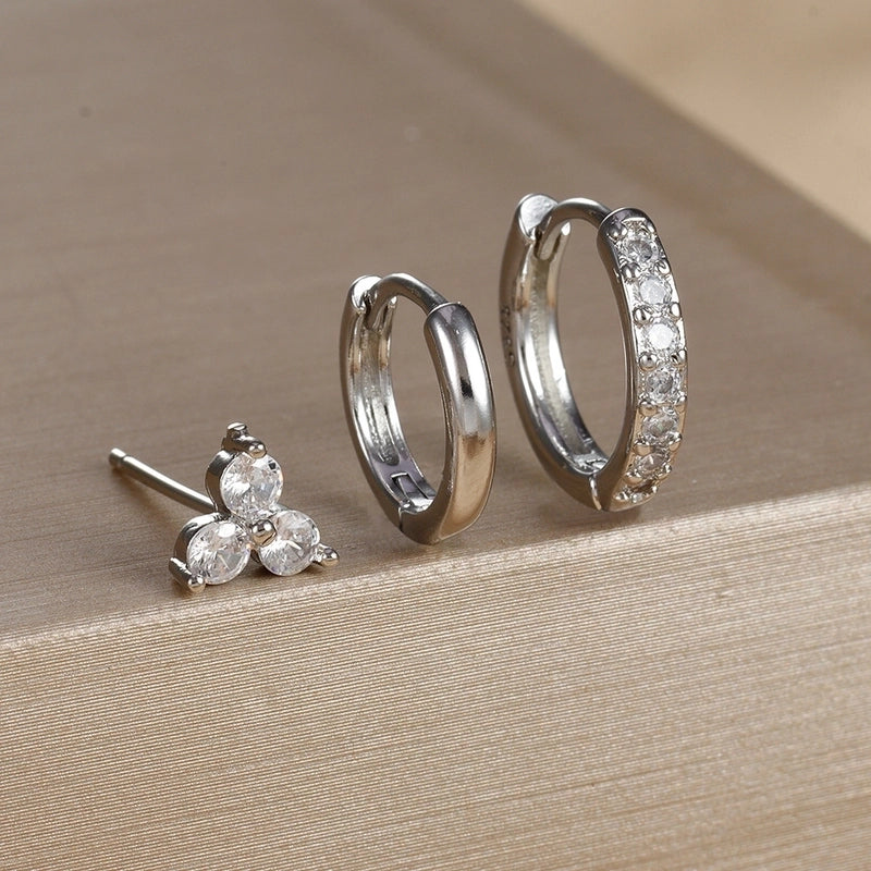 3 Pieces Set IG Style Minimalist Shiny Geometric Inlay Copper Zircon Earrings