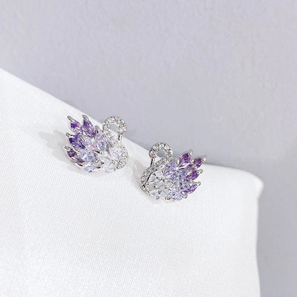 Cute Swan Copper Inlaid Zircon Earrings 1 Pair