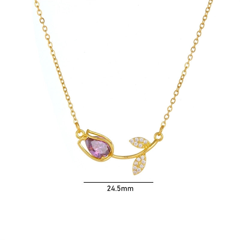 Titanium Steel Copper Minimalist Shiny Plating Inlay Flower Zircon Necklace