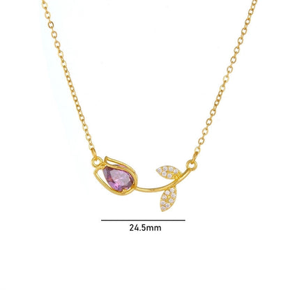Titanium Steel Copper Minimalist Shiny Plating Inlay Flower Zircon Necklace