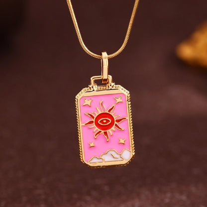 Vintage Style Minimalist Sun Moon Titanium Steel Copper Plating Pendant Necklace