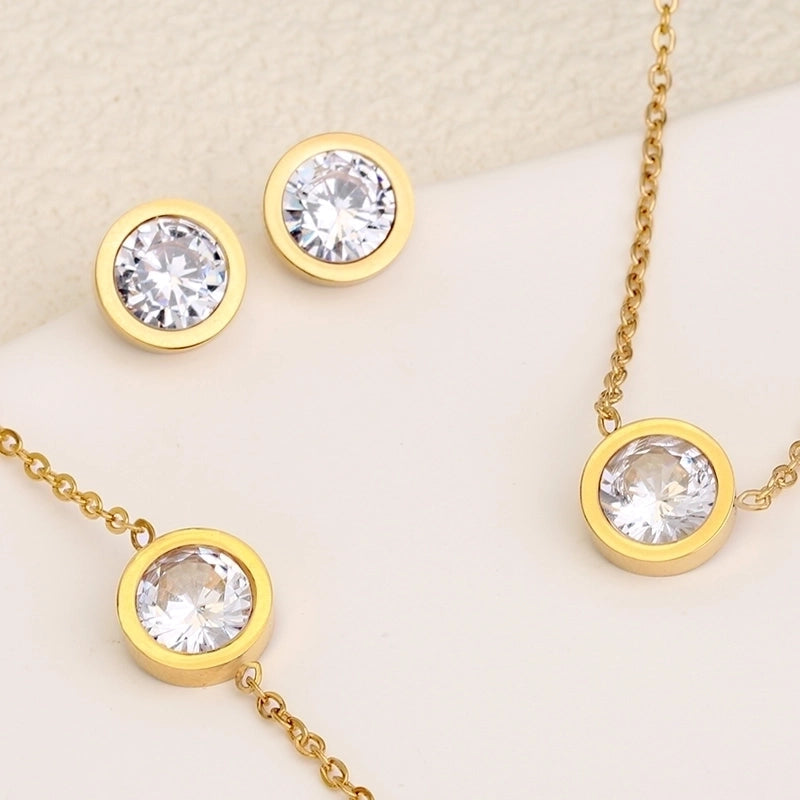 3 Pieces Minimalist IG Style Geometric 304 Stainless Steel Zircon Inlay Stainless Steel Jewelry Sets