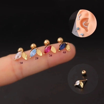 Ear Cartilage Rings & Studs Fashion Leaf 316L Stainless Steel Copper Plating Inlay Zircon
