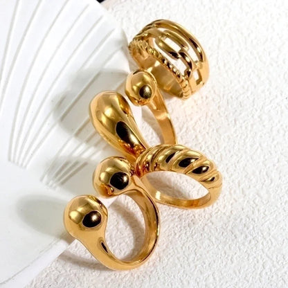 316L Stainless Steel 18K Gold Plated Modern Style Classic Style Shiny Metallic Water Droplets Solid Color Open Rings Rings