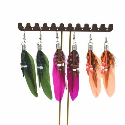 3 Pieces Explosions Long Tassel Feather Earrings Bohemian Ethnic Style Retro Earrings