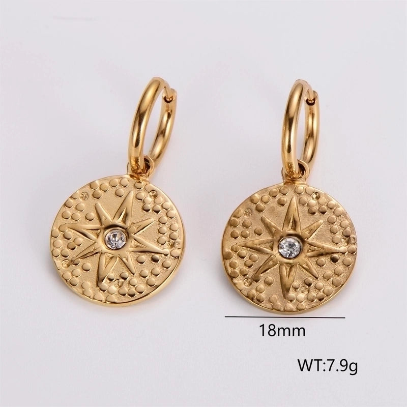 3 Pieces Glam French Style Round Leaves Irregular Inlay 304 Stainless Steel Resin Rhinestones 18K Gold Plated Drop Earrings