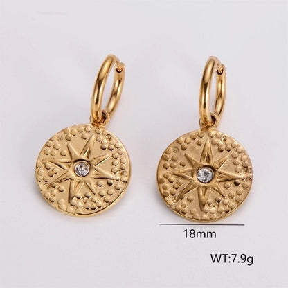 3 Pieces Glam French Style Round Leaves Irregular Inlay 304 Stainless Steel Resin Rhinestones 18K Gold Plated Drop Earrings