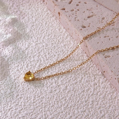 Sweet Minimalist Commute Heart Shape 304 Stainless Steel Rhinestones Birthstone 18K Gold Plated Inlay Necklace