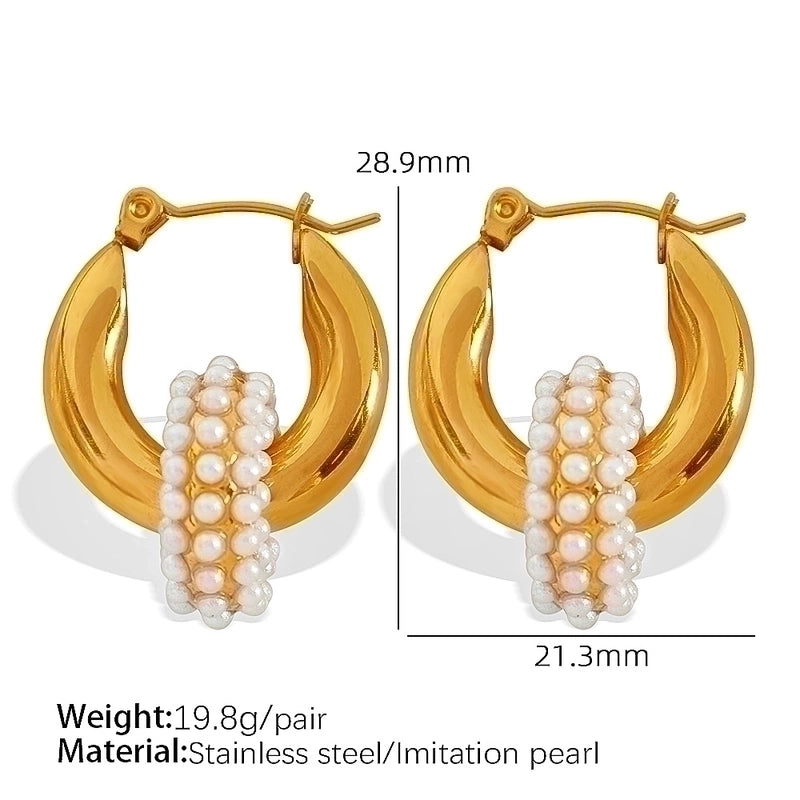 1 Pair Vintage Style C Shape Circle Inlay 304 Stainless Steel Titanium Steel Zircon 18K Gold Plated Earrings Ear Studs