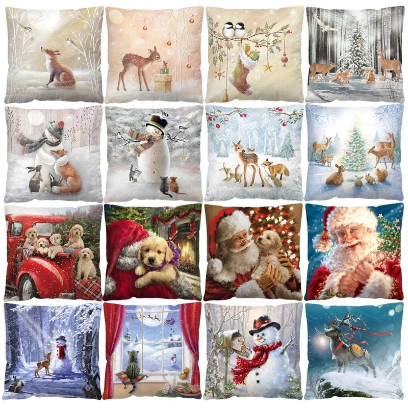 Christmas Glam Santa Claus Snowman Short Plush Pillow Cases Couch & Sofa Decor
