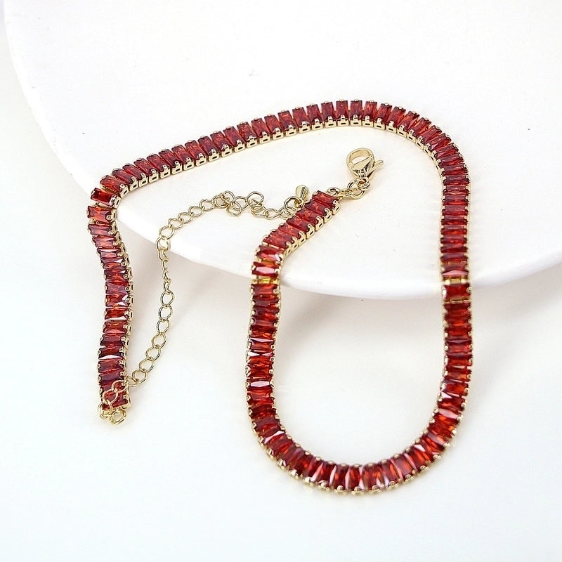 New White Color Zircon Crystal Inlaid Copper Necklace Jewelry Adjustable