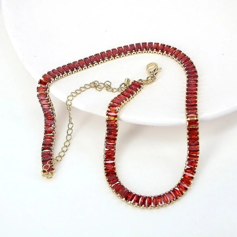 New White Color Zircon Crystal Inlaid Copper Necklace Jewelry Adjustable