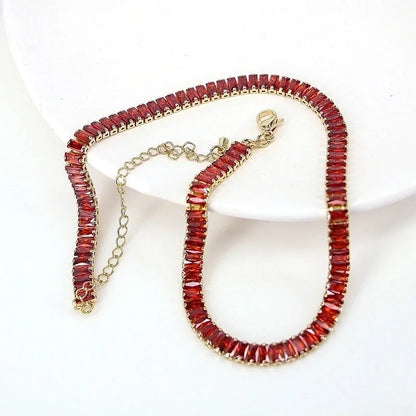 New White Color Zircon Crystal Inlaid Copper Necklace Jewelry Adjustable