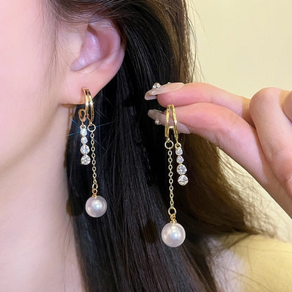 Fashion Geometric Star Flower Imitation Pearl Alloy Tassel Women\'s Drop Earrings 1 Pair