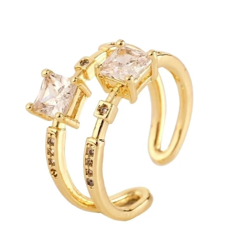 Classic Style Geometric Copper Plating Inlay Zircon 18k Gold Plated Open Ring