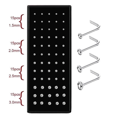 Fashion Geometric Stainless Steel Inlay Rhinestones Nose Studs 1 Set