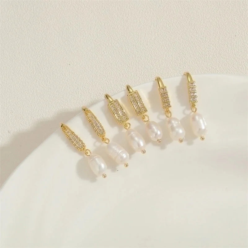 1 Pair Sweet Minimalist Water Droplets Plating Inlay Freshwater Pearl Copper Zircon 14k Gold Plated Ear Hook