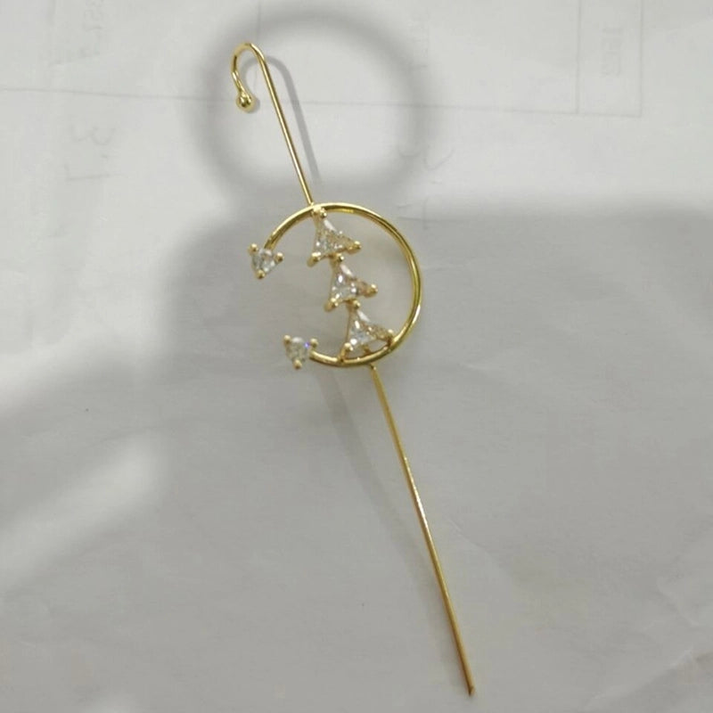 2 Pieces Trendy Zircon Ear Hook Piercing Ear Pin Female Net Red Personality Design Surrounding Ear Bone Clip Oblique Line Earrings