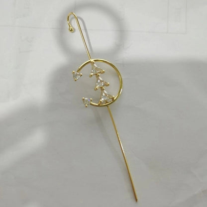 2 Pieces Trendy Zircon Ear Hook Piercing Ear Pin Female Net Red Personality Design Surrounding Ear Bone Clip Oblique Line Earrings