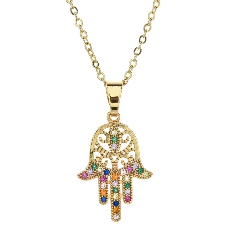 Bohemian Devil's Eye Heart Shape Stainless Steel Inlay Artificial Crystal Pendant Necklace