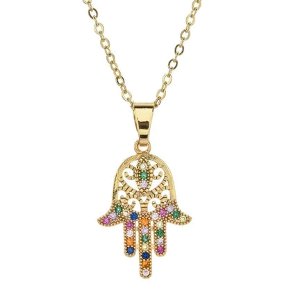 Bohemian Devil's Eye Heart Shape Stainless Steel Inlay Artificial Crystal Pendant Necklace