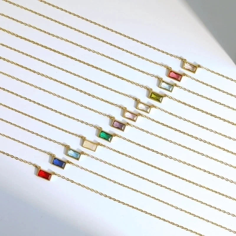 IG Style Modern Style Classic Style Rectangle 304 Stainless Steel Zircon 18K Gold Plated Inlay Pendant Necklace