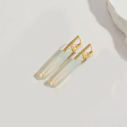 1 Pair Elegant Minimalist Commute Irregular Inlay Natural Stone Copper Zircon 14K Gold Plated Earrings