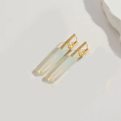 1 Pair Elegant Minimalist Commute Irregular Inlay Natural Stone Copper Zircon 14K Gold Plated Earrings