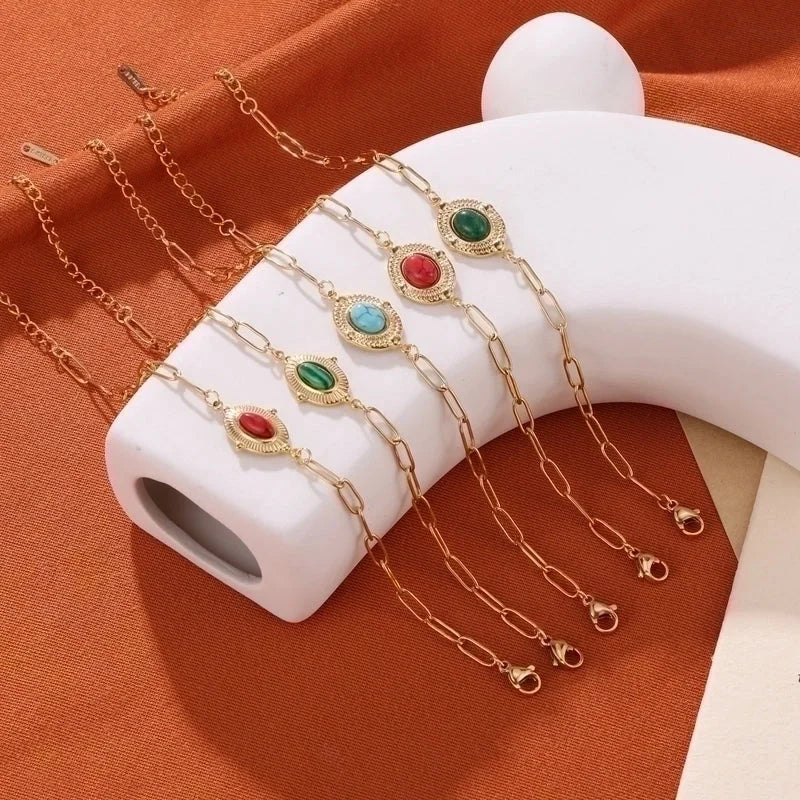 Minimalist Sun 304 Stainless Steel 18K Gold Plated Natural Stone Bracelets In Bulk