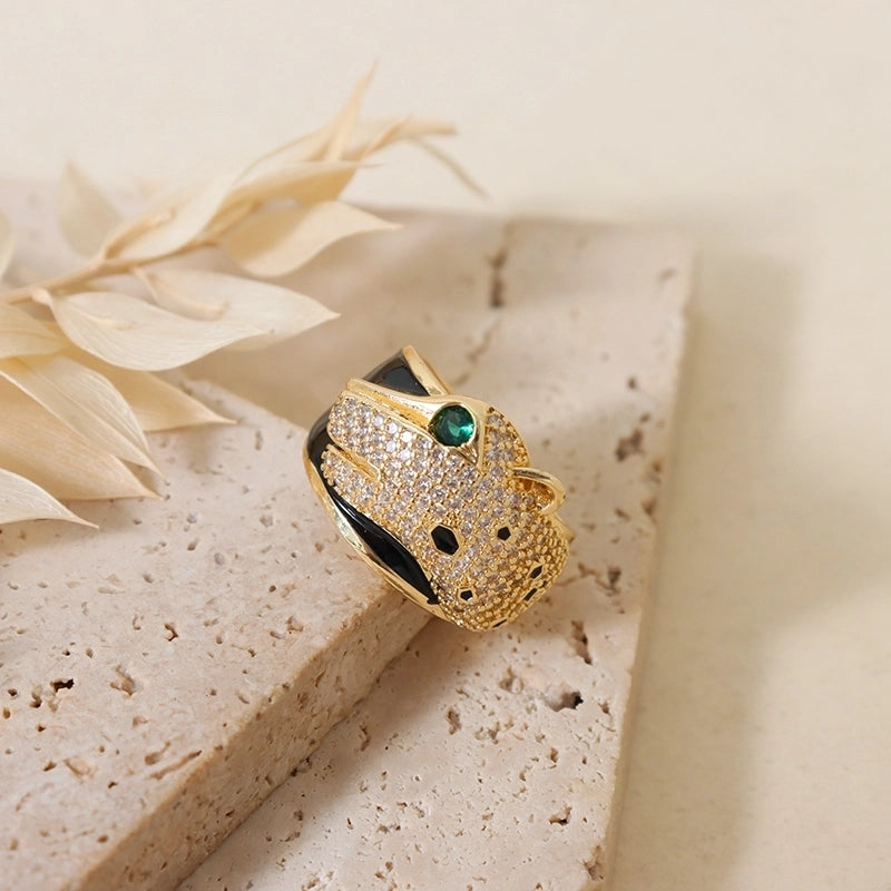 Sweet Round Copper Plating Inlay Rhinestones 18k Gold Plated Open Rings