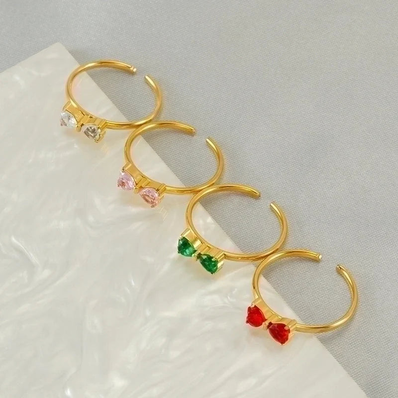 304 Stainless Steel 18K Gold Plated Retro Sweet Plating Inlay Bow Knot Zircon Open Rings